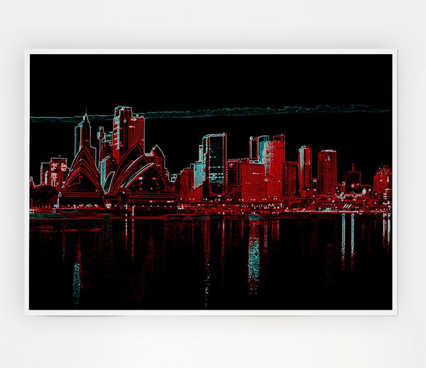 Sydney Skyline Opera House Red Print Poster Wall Art