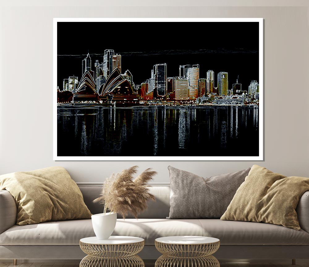 Sydney Skyline Opera House Psychedelic Print Poster Wall Art