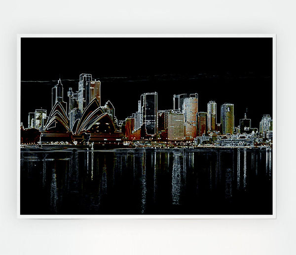 Sydney Skyline Opera House Psychedelic Print Poster Wall Art