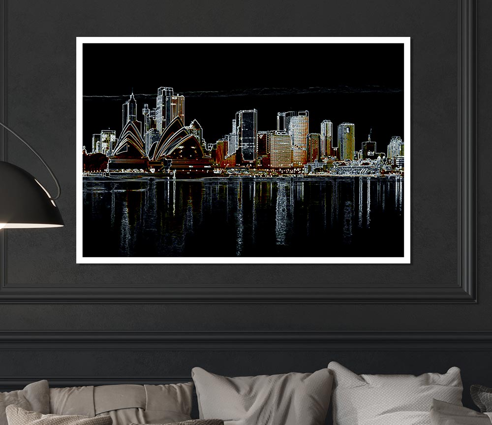 Sydney Skyline Opera House Psychedelic Print Poster Wall Art