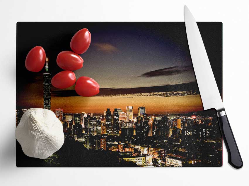 Taipei Skyline Glass Chopping Board