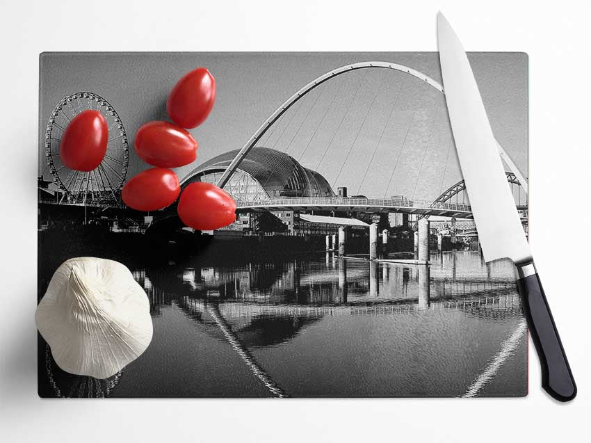 The City Of Fun Newcastle B n W Glass Chopping Board