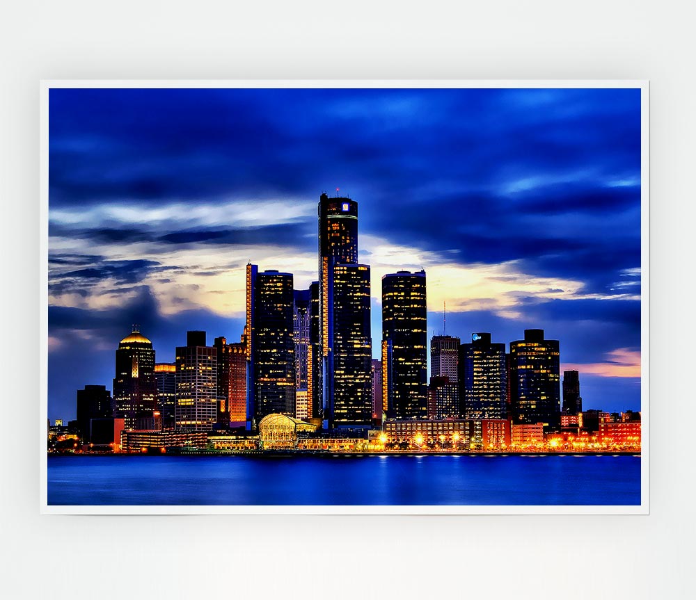 The City Of Lights Blue Golden Print Poster Wall Art