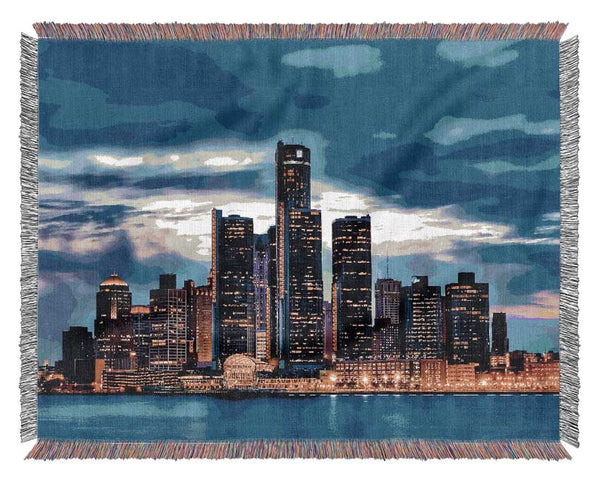 The City Of Lights Blue Golden Woven Blanket