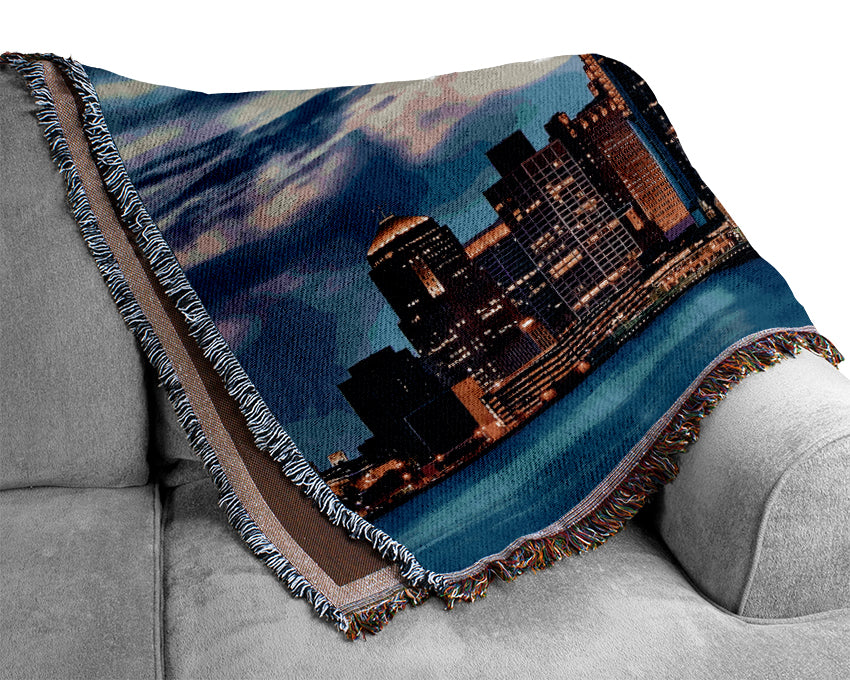 The City Of Lights Blue Golden Woven Blanket