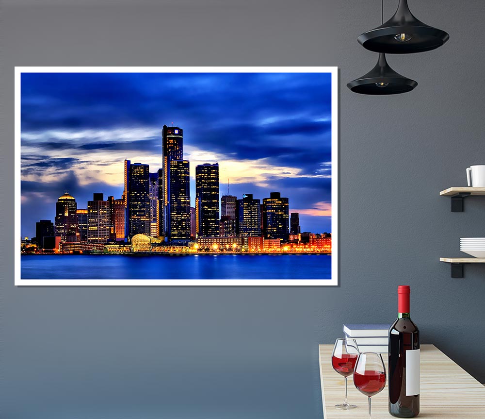 The City Of Lights Blue Golden Print Poster Wall Art