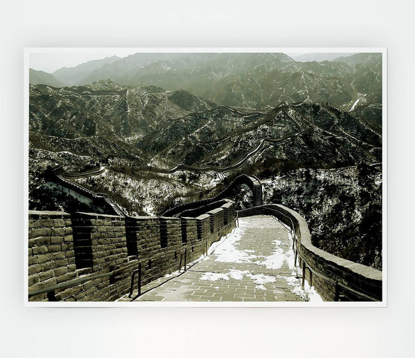 The Great Wall Of China Sepia Print Poster Wall Art