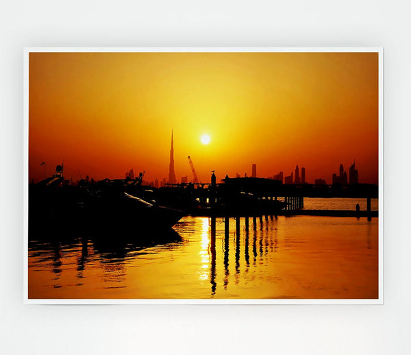 The Harbour At Sunrise Print Poster Wall Art