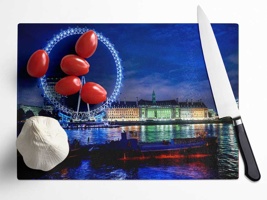 The London Eye At Night Glass Chopping Board