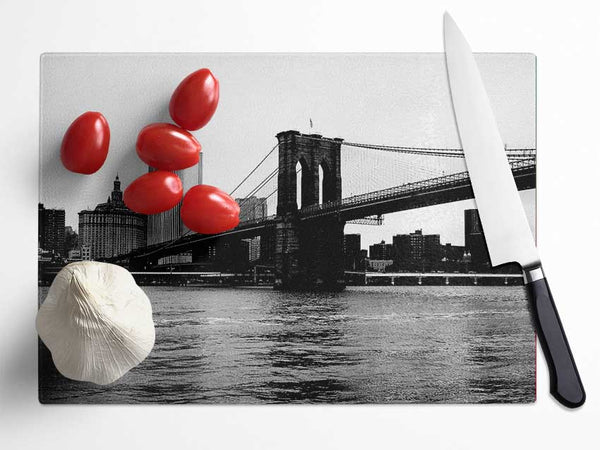 The View Of New York Under Brooklyn Bridge Glass Chopping Board