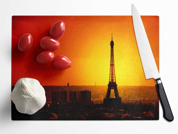 Eiffel Tower Sun Glow Glass Chopping Board