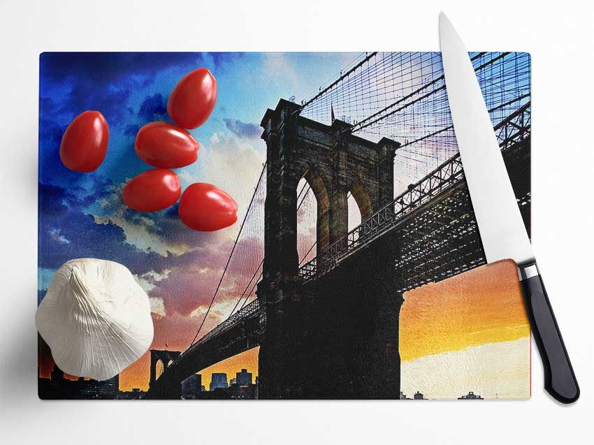 Under Brooklyn Bridge Sunlight Glass Chopping Board