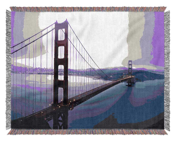 Violet Hour And Fog Surround The Golden Gate Woven Blanket