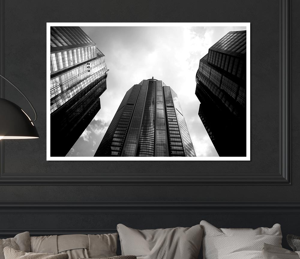 Window Cleaning Skyscrapers B N W Print Poster Wall Art