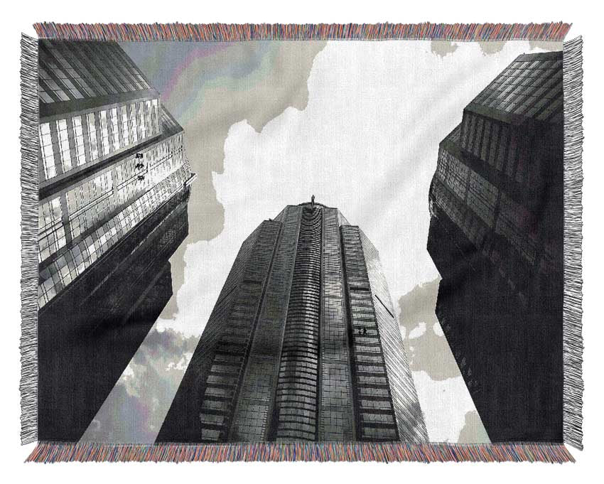 Window Cleaning Skyscrapers B n W Woven Blanket