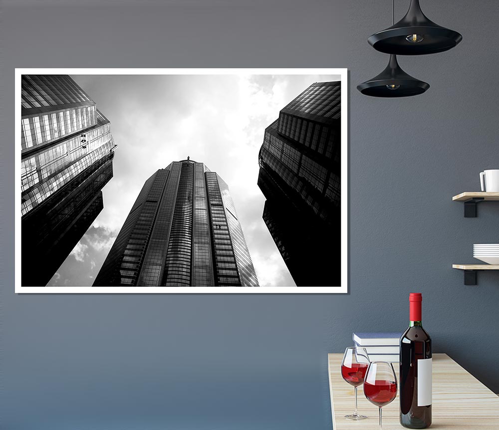 Window Cleaning Skyscrapers B N W Print Poster Wall Art