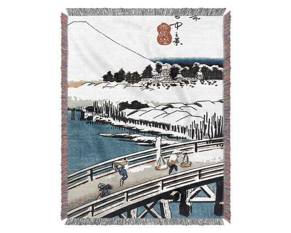 Hiroshige A Bridge In The Snow Woven Blanket