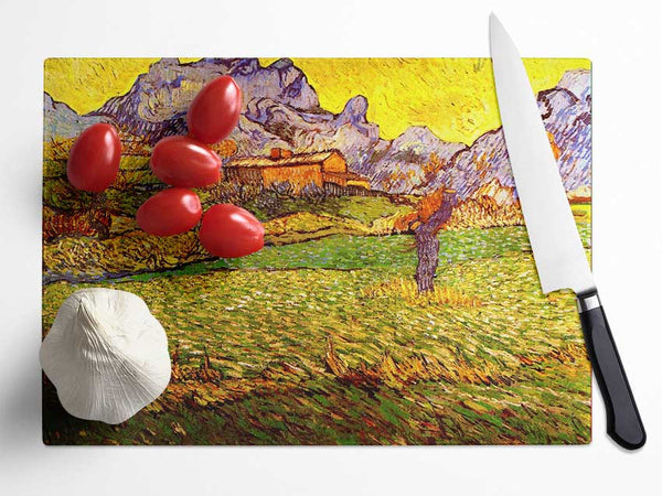 Van Gogh A Meadow In The Mountains Le Mas De Saint-Paul Glass Chopping Board