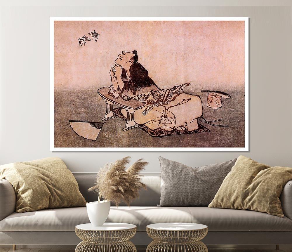 Hokusai A Philosopher Looking At Two Butterflies Print Poster Wall Art