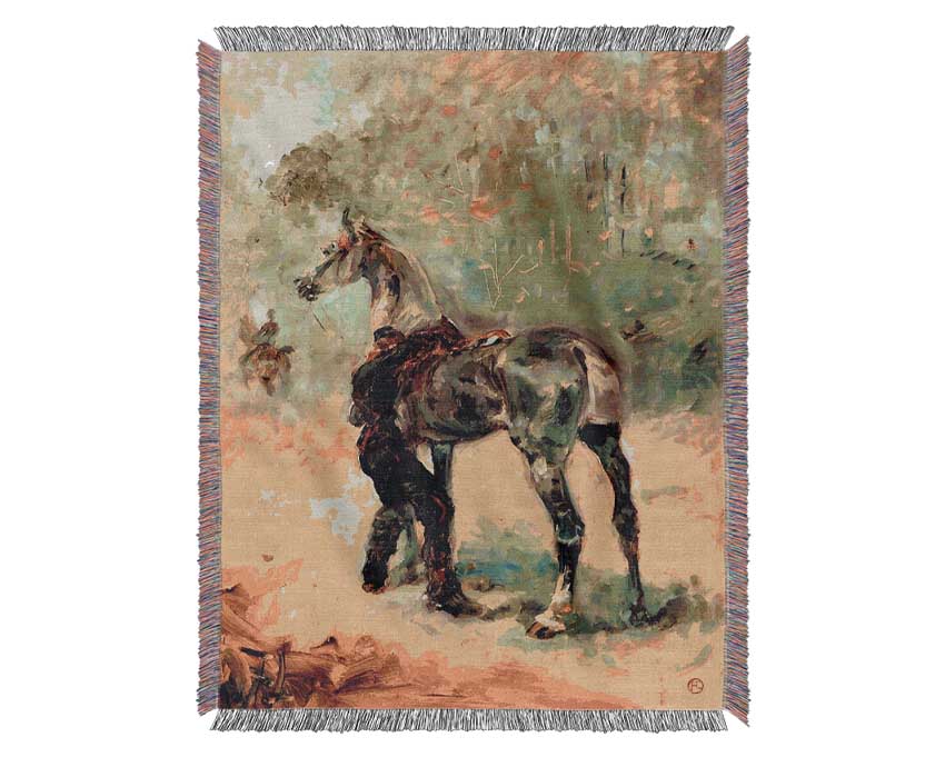 Toulouse Lautrec Artilleryman And His Horse Woven Blanket