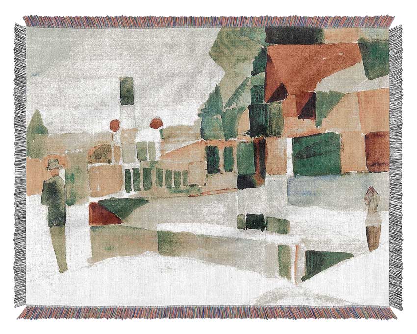 August Macke At The Ships Woven Blanket