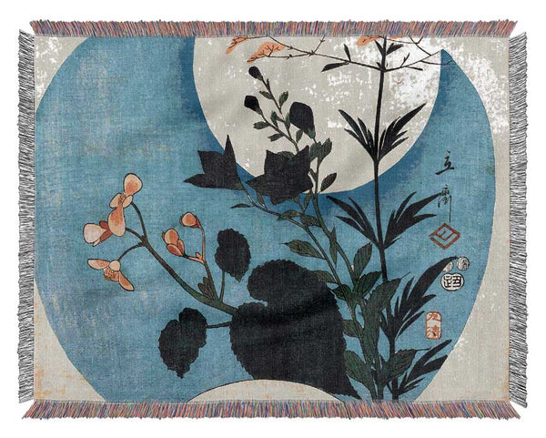 Hiroshige Autumn Flowers With Full Moon Woven Blanket