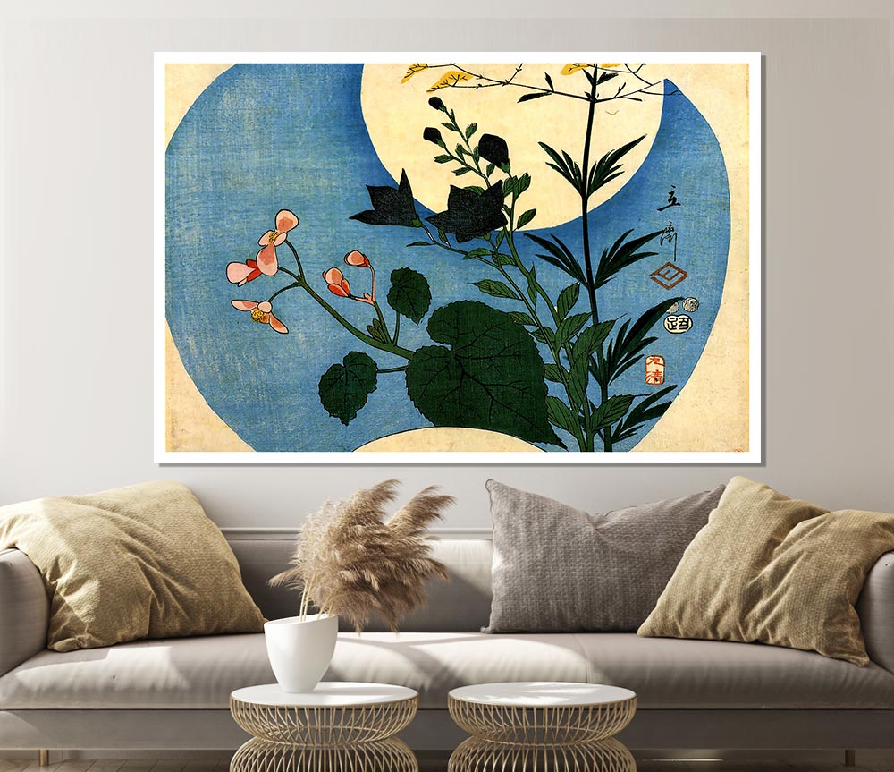 Hiroshige Autumn Flowers With Full Moon Print Poster Wall Art