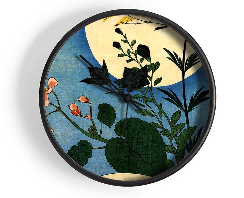 Hiroshige Autumn Flowers With Full Moon Clock - Wallart-Direct UK