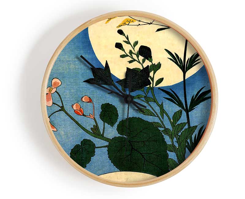 Hiroshige Autumn Flowers With Full Moon Clock - Wallart-Direct UK