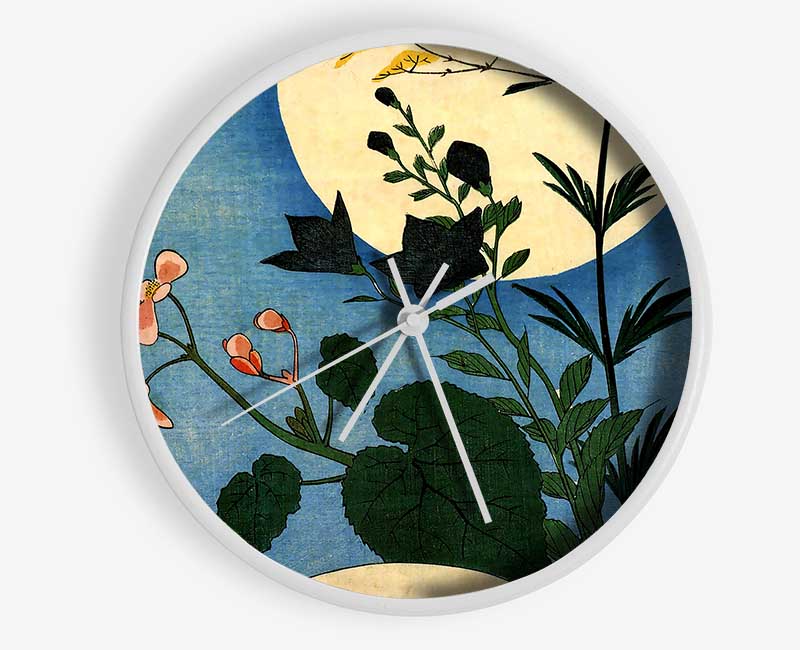 Hiroshige Autumn Flowers With Full Moon Clock - Wallart-Direct UK