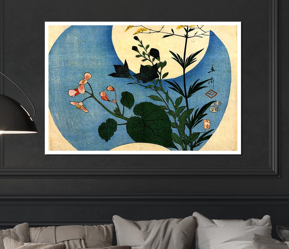 Hiroshige Autumn Flowers With Full Moon Print Poster Wall Art