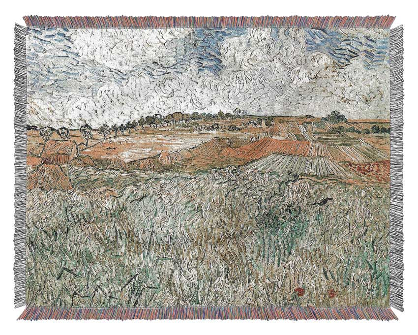 Van Gogh Auvers With Rain Clouds Woven Blanket