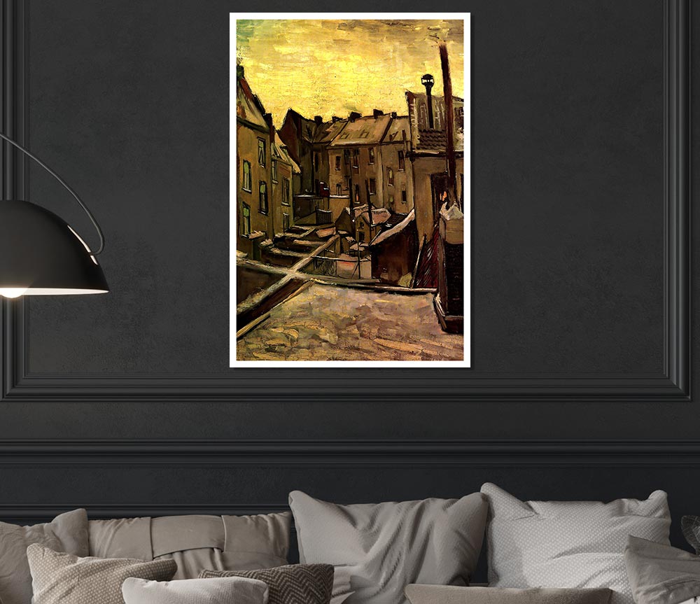 Van Gogh Backyards Of Old Houses In Antwerp In The Snow Print Poster Wall Art