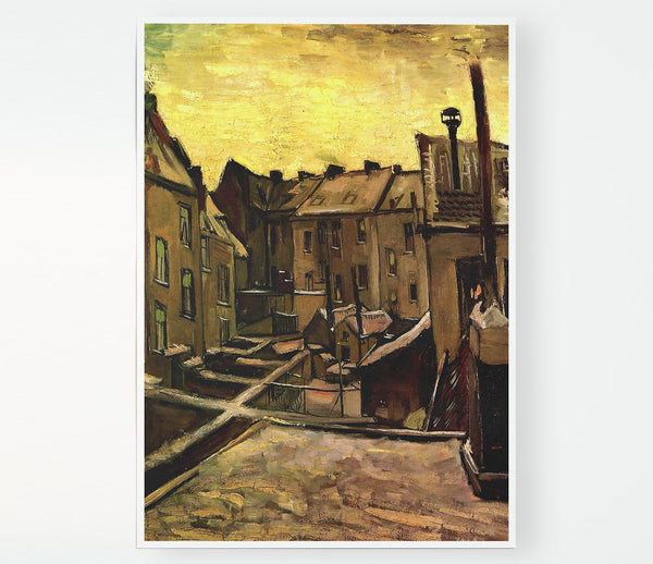 Van Gogh Backyards Of Old Houses In Antwerp In The Snow Print Poster Wall Art