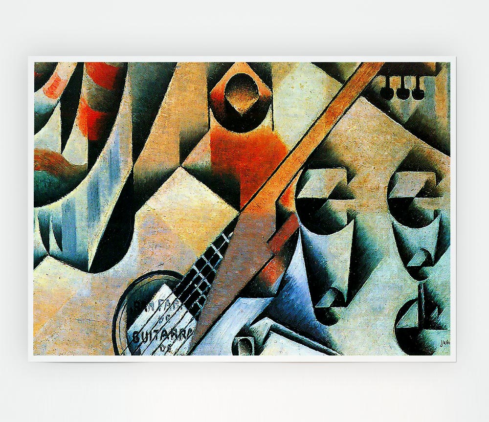 Juan Gris Banjo Guitar And Glasses Print Poster Wall Art