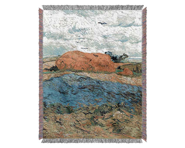 Van Gogh Barn On A Rainy Day Woven Blanket