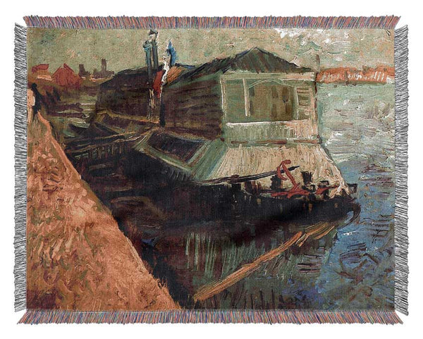 Van Gogh Bathing Float On The Seine At Asniere Woven Blanket