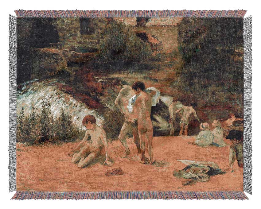 Gauguin Bathing In The Mill Of Bois D Amour Woven Blanket