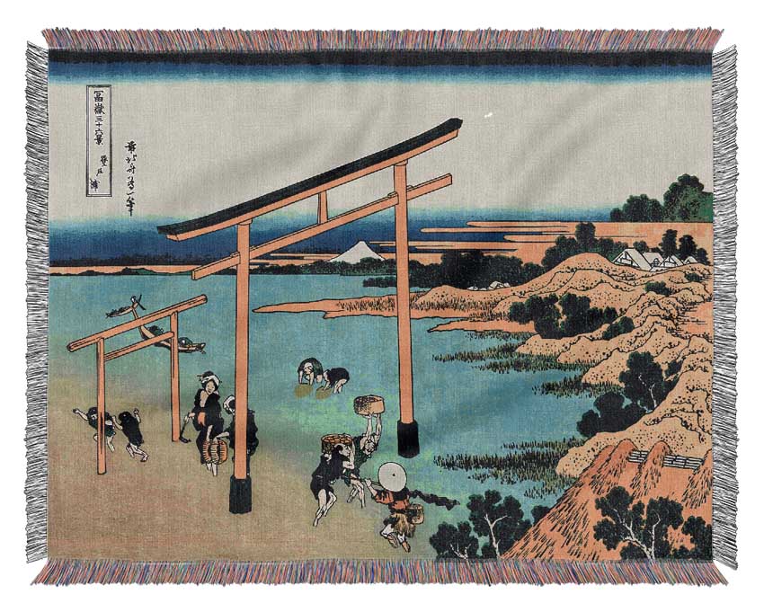 Hokusai Bay Of Noboto Woven Blanket