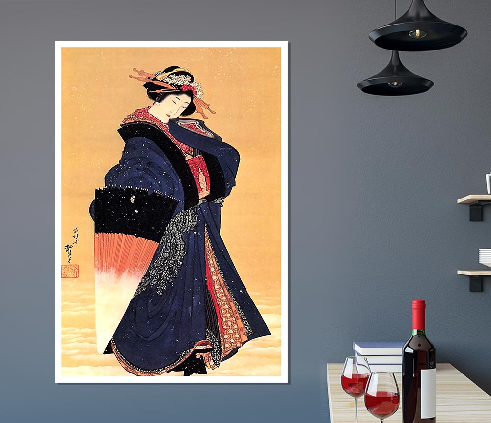 Hokusai Beauty With Umbrella In The Snow Print Poster Wall Art