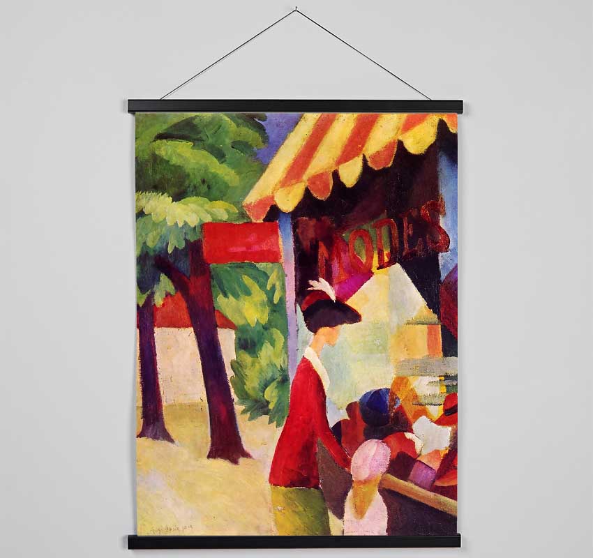 August Macke Before Hutladen Woman With A Red Jacket And Child Hanging Poster - Wallart-Direct UK