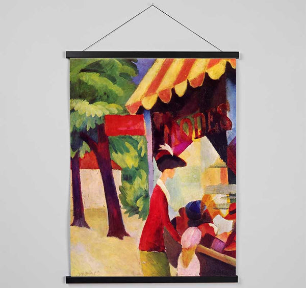 August Macke Before Hutladen Woman With A Red Jacket And Child Hanging Poster - Wallart-Direct UK