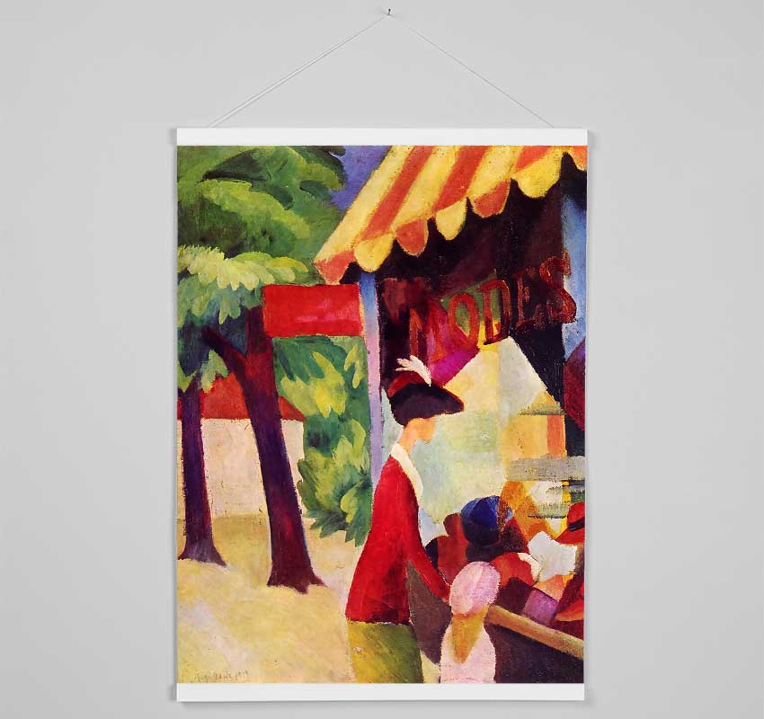 August Macke Before Hutladen Woman With A Red Jacket And Child Hanging Poster - Wallart-Direct UK