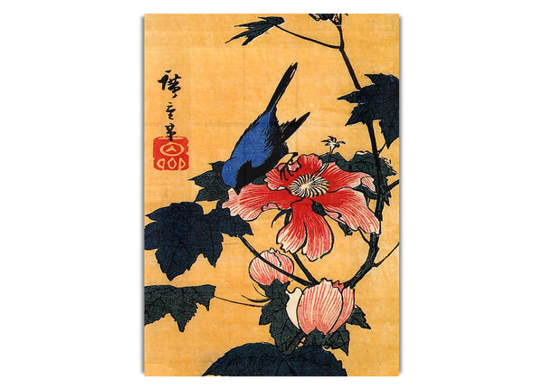 Bird On A Hibiscus Flower By Hiroshige