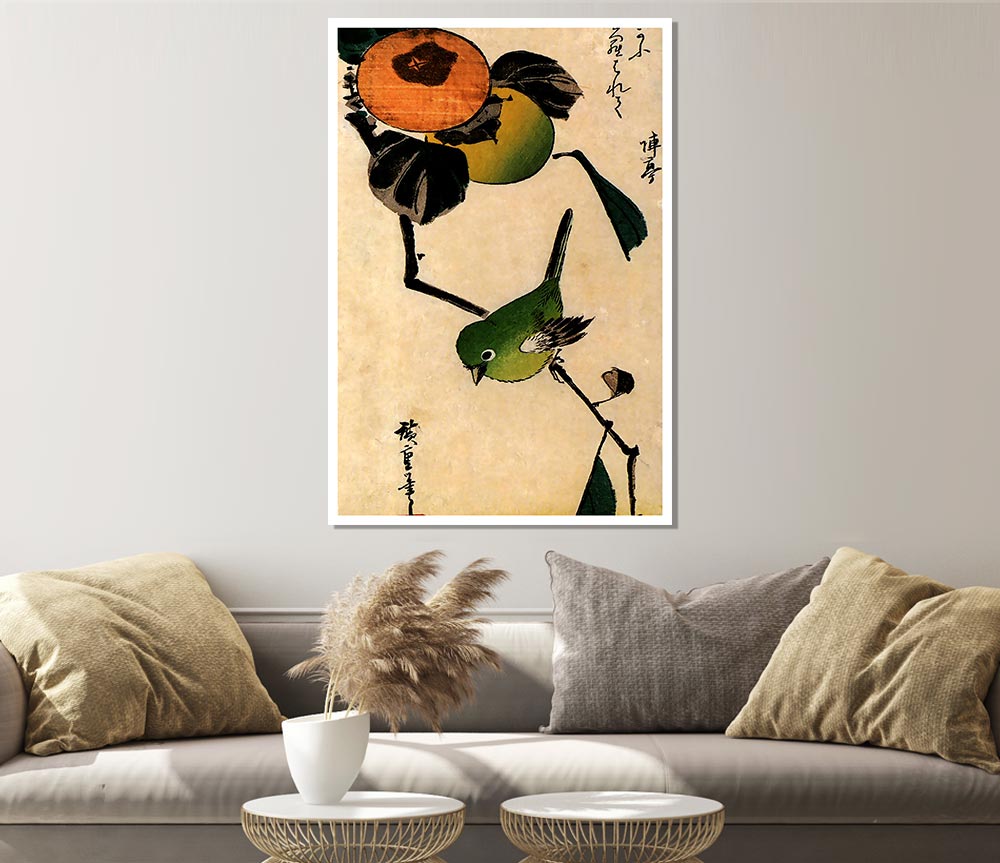 Hiroshige Bird On A Persimmon Tree Print Poster Wall Art