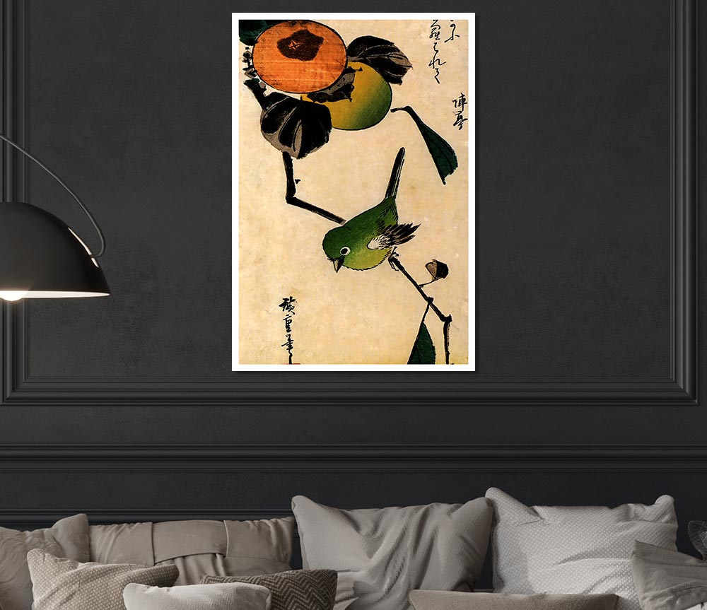 Hiroshige Bird On A Persimmon Tree Print Poster Wall Art