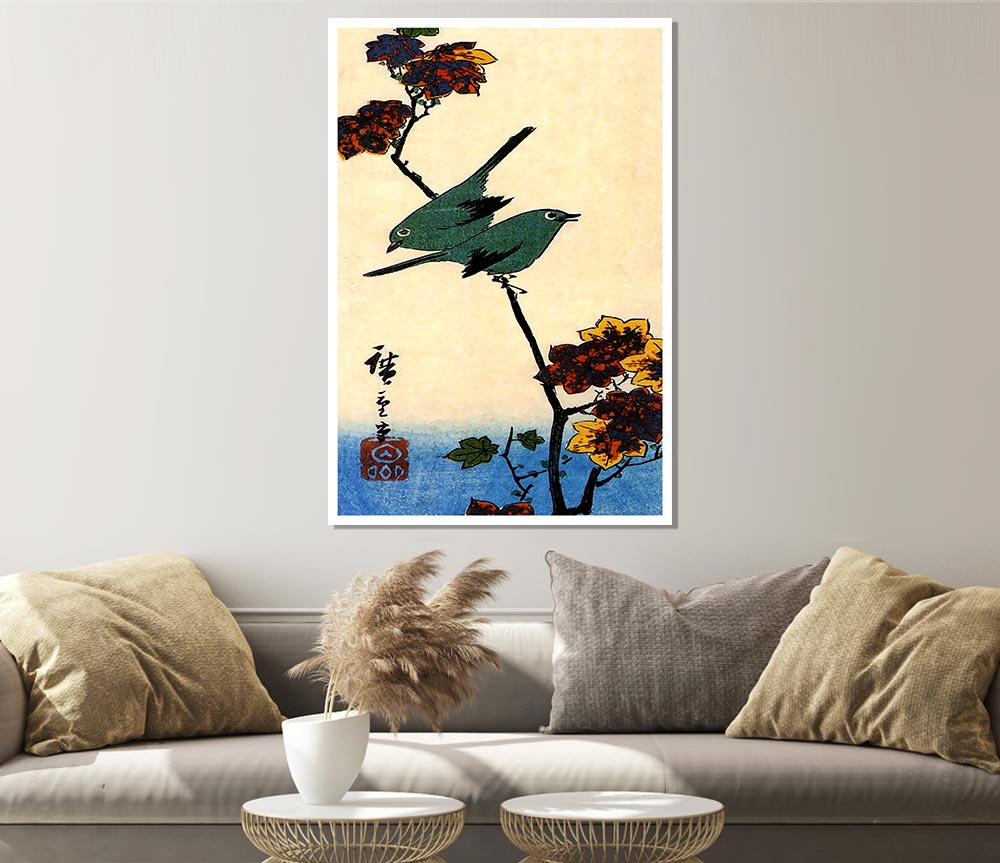 Hiroshige Birds On A Maple Branch Print Poster Wall Art