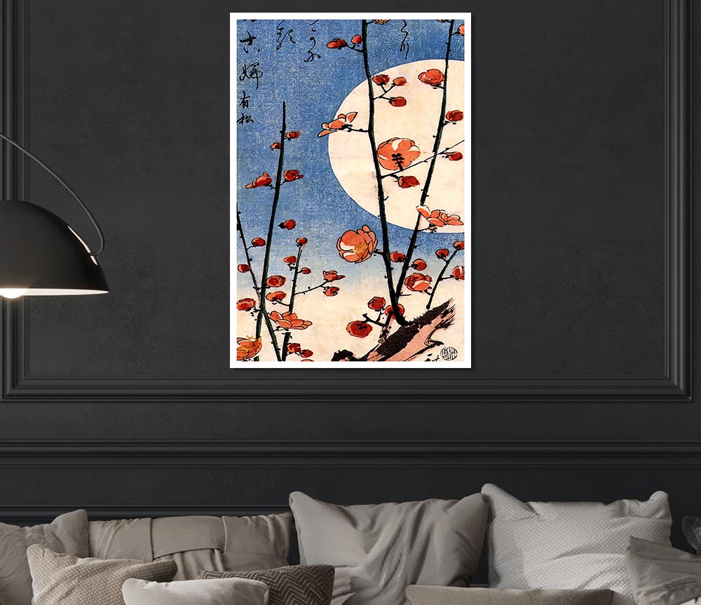 Hiroshige Blooming Plum Tree With Full Moon Print Poster Wall Art