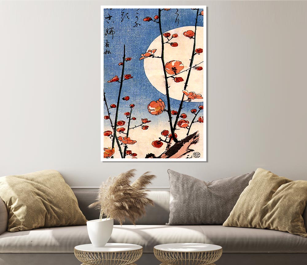 Hiroshige Blooming Plum Tree With Full Moon Print Poster Wall Art