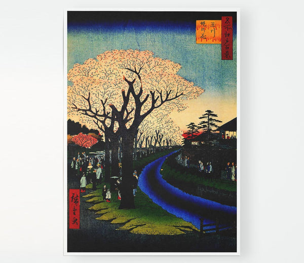 Hiroshige Blossoms On The Tama River Print Poster Wall Art